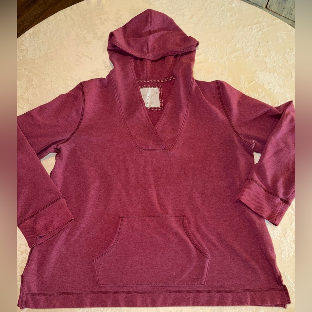 Y2K Surf Skater Hoodie Sonoma M Deep V Neck Berry Red Boho Lounge Pullover
